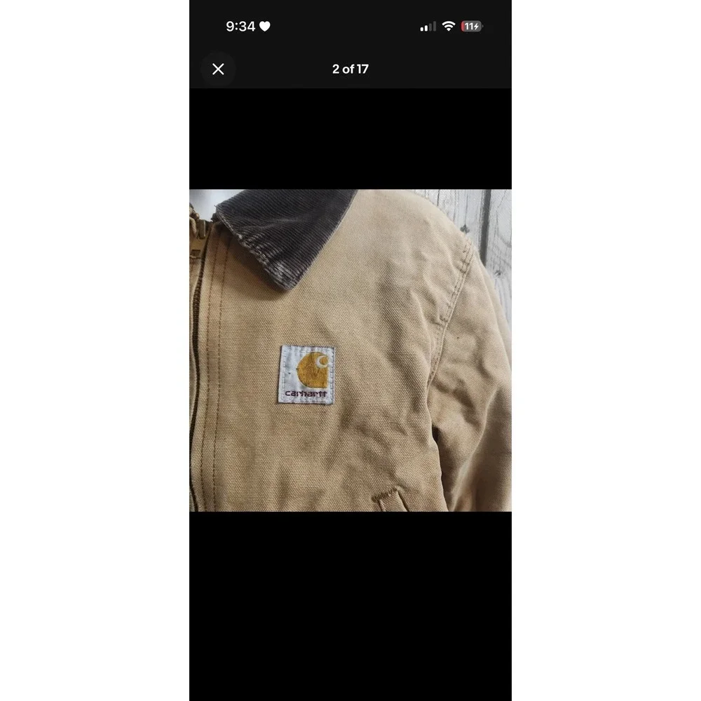 Vtg Carhartt Kid Jacket Tan Duck Canvas Quilted Lined Distressed Sz 10 USA JQ606